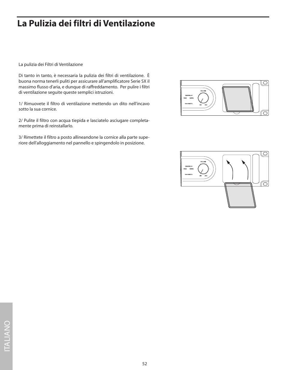 La pulizia dei filtri di ventilazione, It aliano | Samson SX2800 User Manual | Page 54 / 60