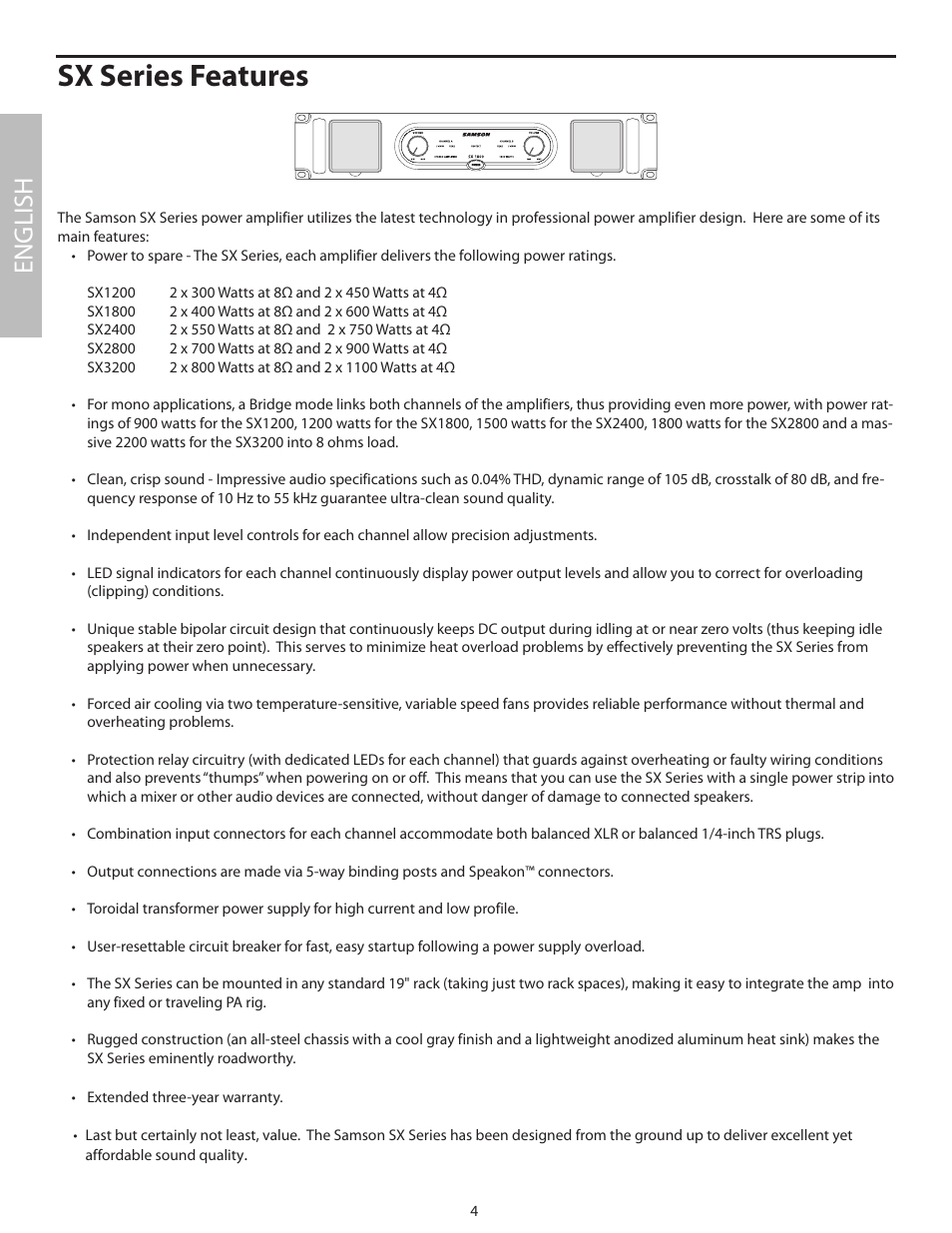 Sx series features, English | Samson SX2800 User Manual | Page 6 / 60