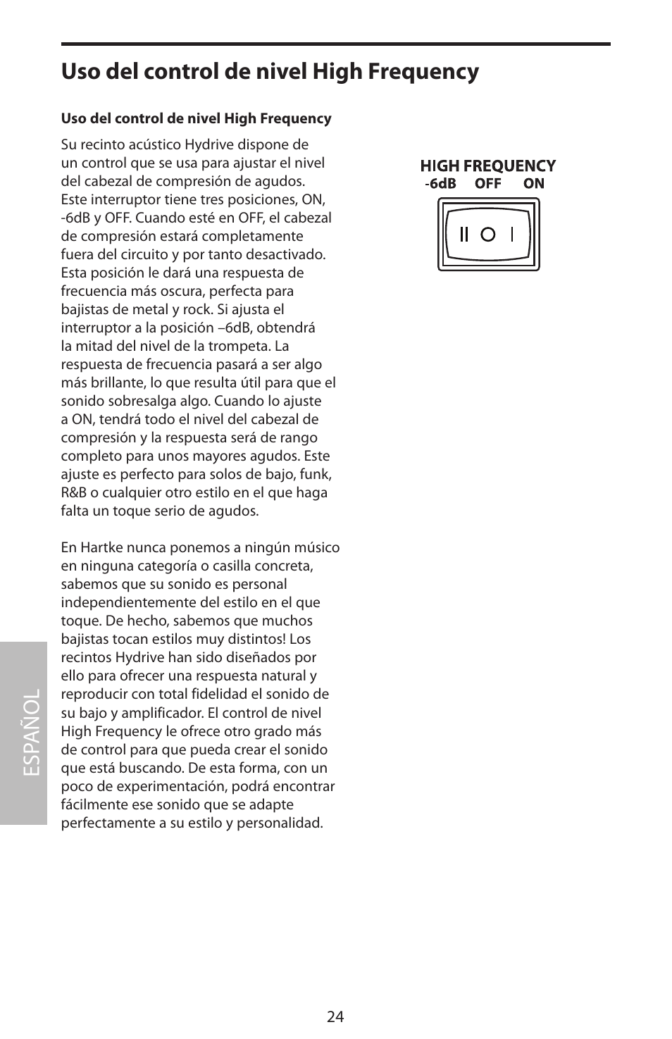 Uso del control de nivel high frequency, Esp añol | Samson HyDrive HX410 User Manual | Page 28 / 40