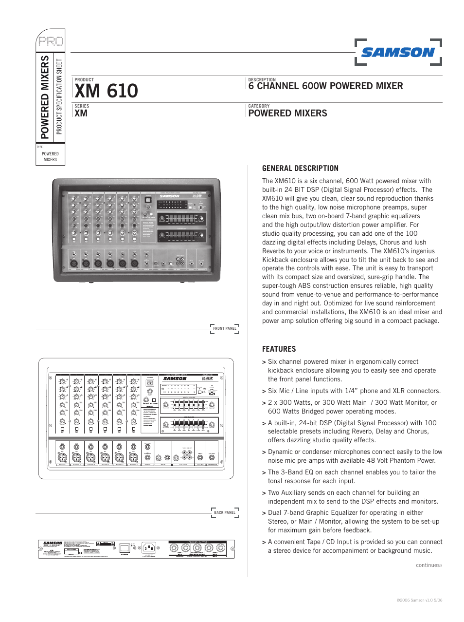 Samson Xm610 User Manual | 2 pages
