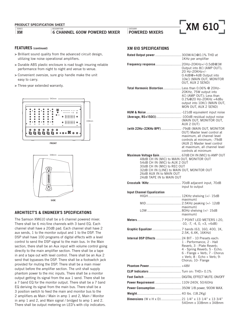 Xm 610 | Samson Xm610 User Manual | Page 2 / 2
