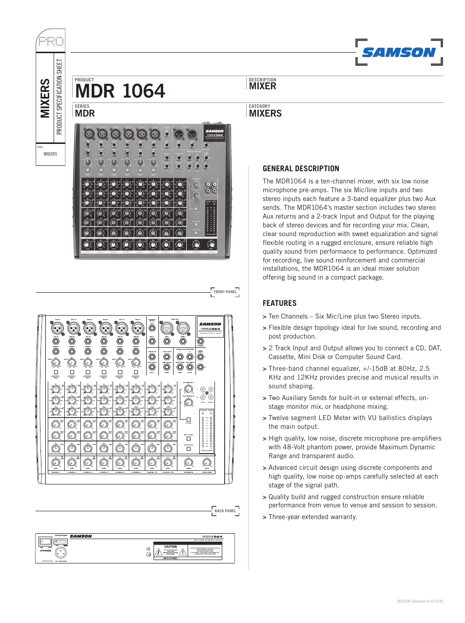 Samson MDR 1064 User Manual | 2 pages
