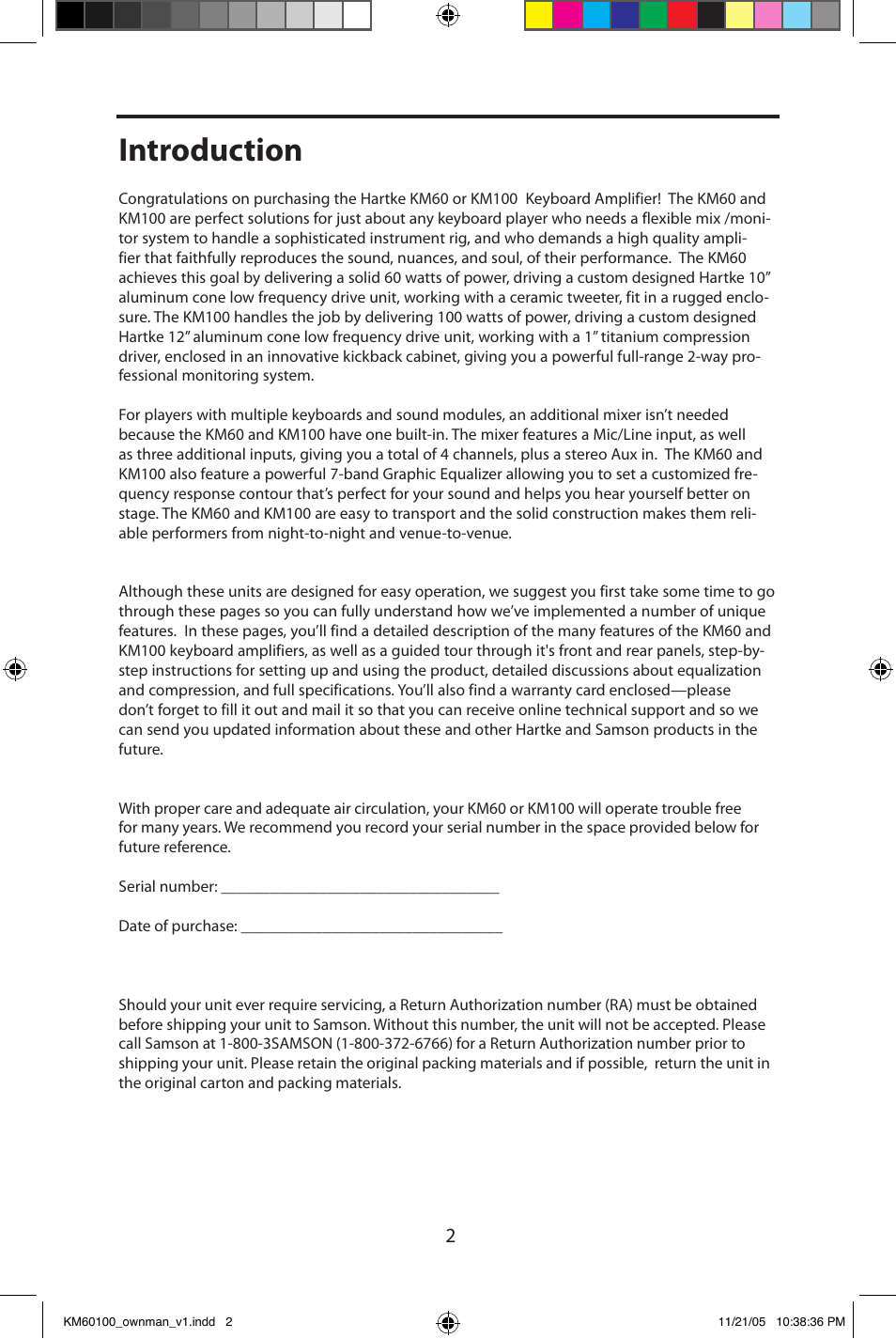 Introduction | Samson KM60 User Manual | Page 4 / 16