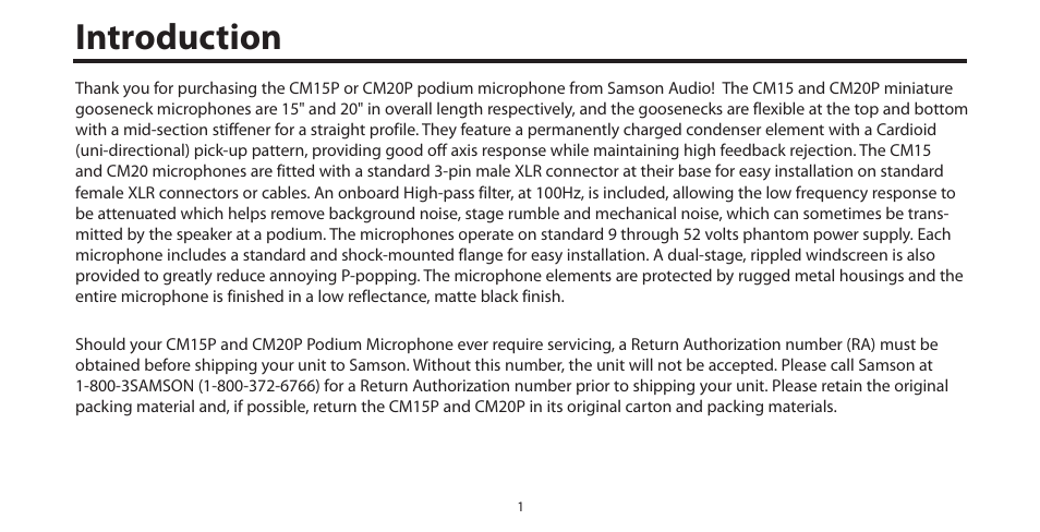 Introduction | Samson CM15P User Manual | Page 4 / 12