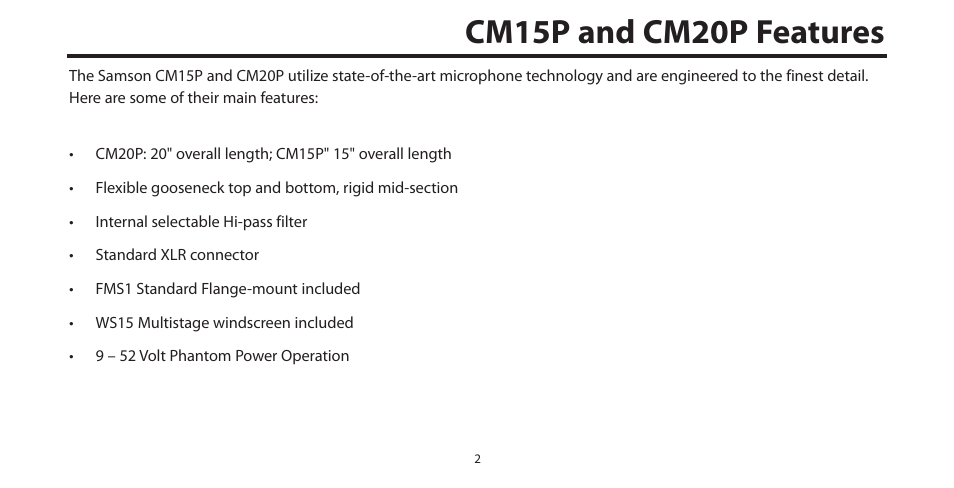 Cm15p and cm20p features | Samson CM15P User Manual | Page 5 / 12