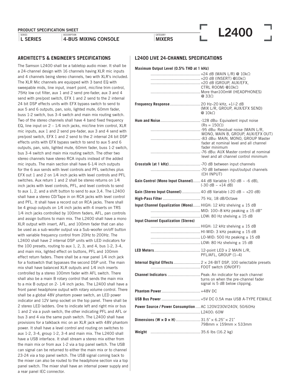 L2400 | Samson L2400 User Manual | Page 2 / 3