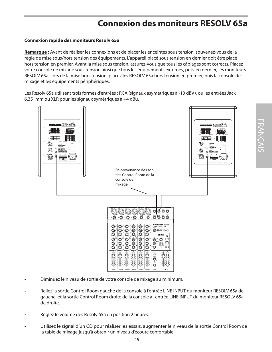 Connexion des moniteurs resolv 65a, Fr anç ais | Samson Resolv 65a RESOLV65A User Manual | Page 21 / 52