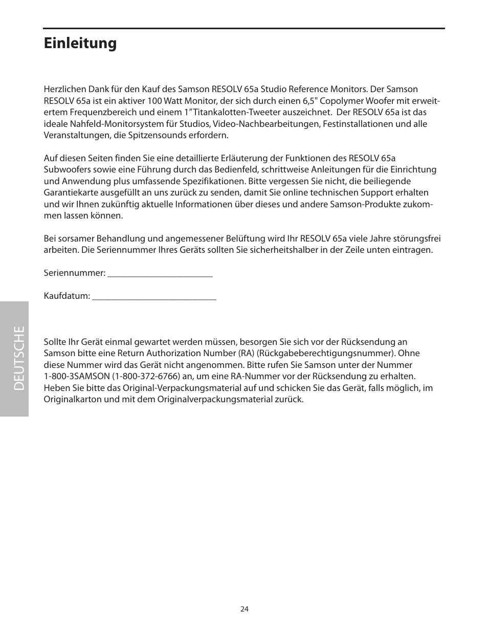 Deutsche, Einleitung, Deut sche | Samson Resolv 65a RESOLV65A User Manual | Page 26 / 52