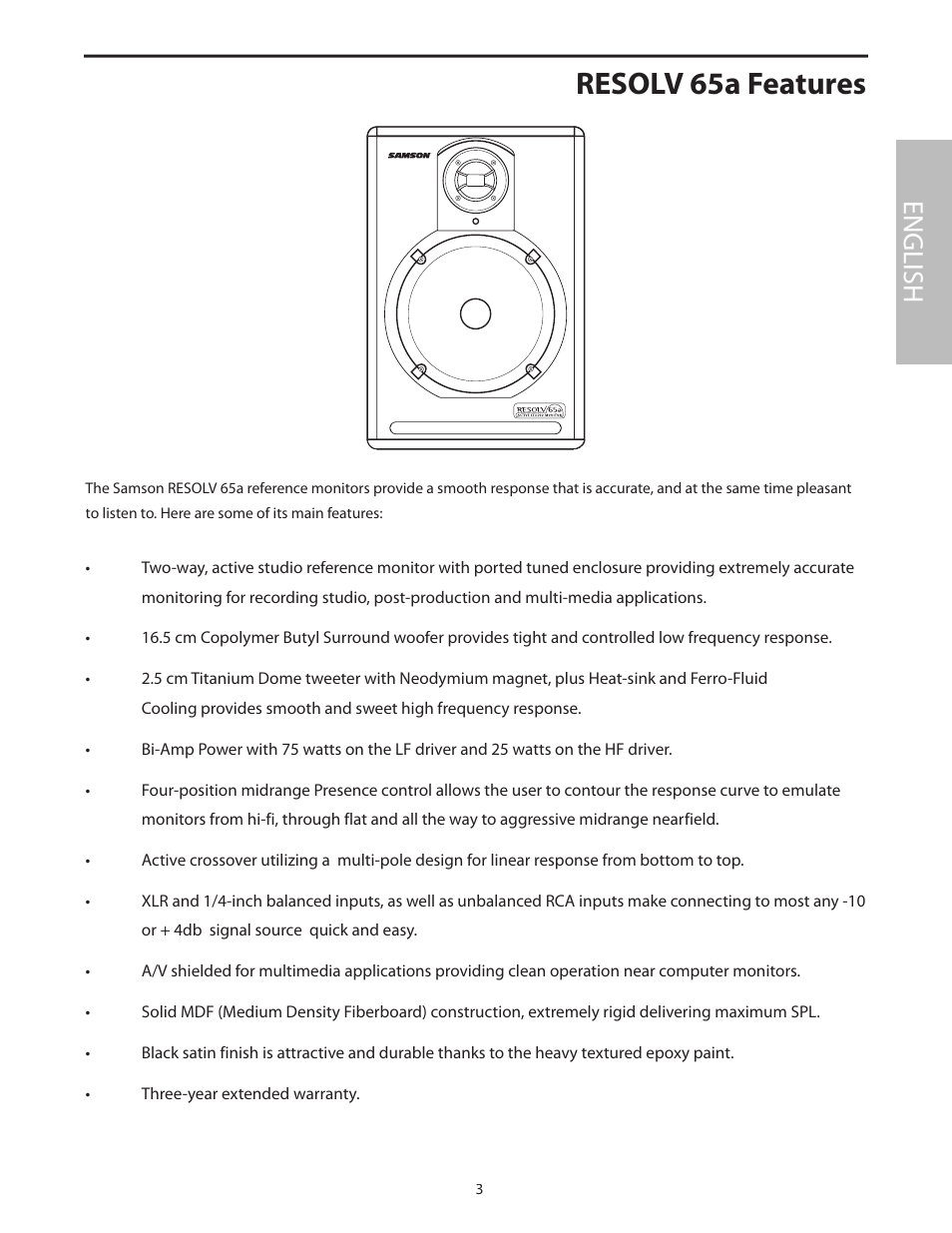 Resolv 65a features, English | Samson Resolv 65a RESOLV65A User Manual | Page 5 / 52