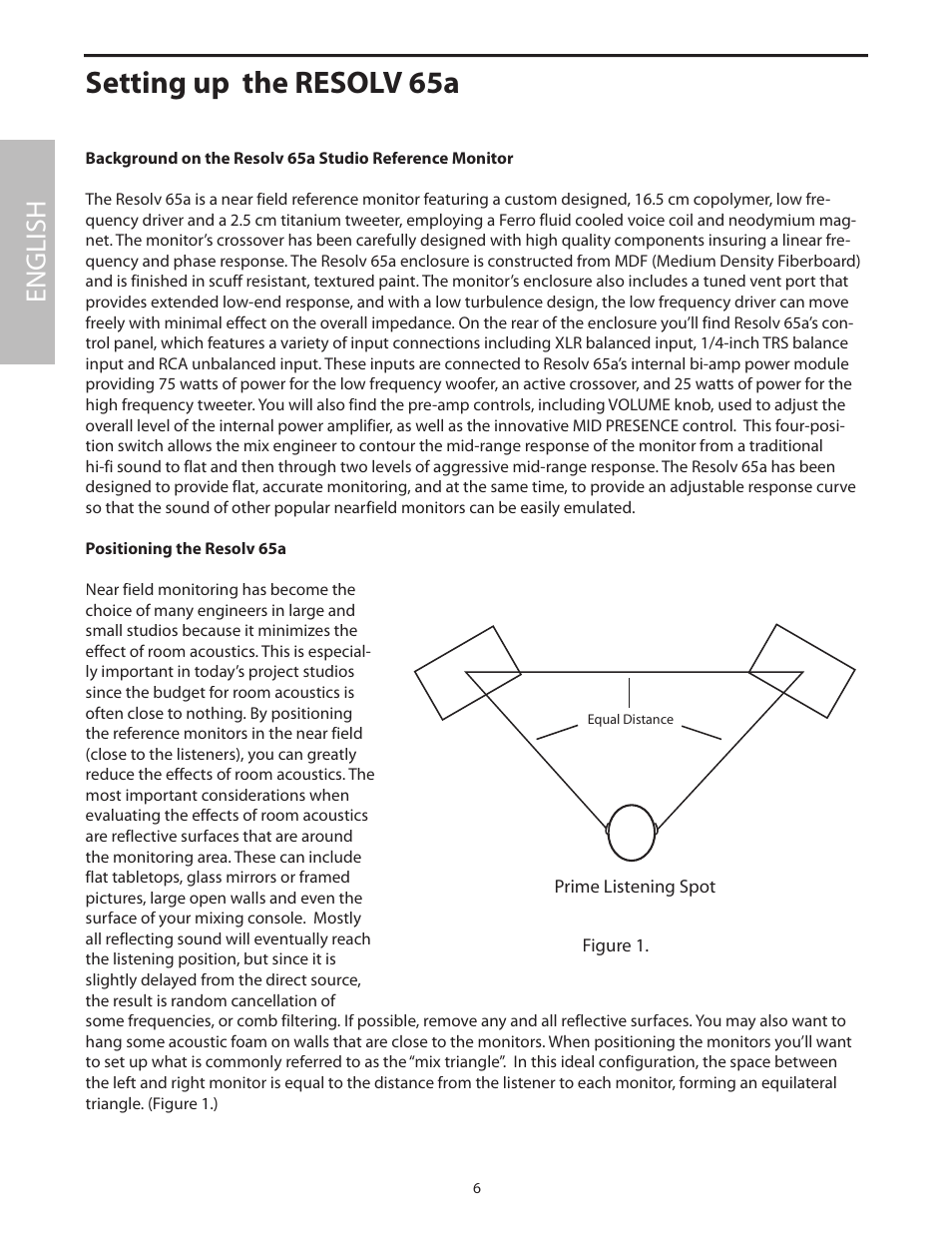Setting up the resolv 65a, Positioning the resolv 65a, English | Samson Resolv 65a RESOLV65A User Manual | Page 8 / 52