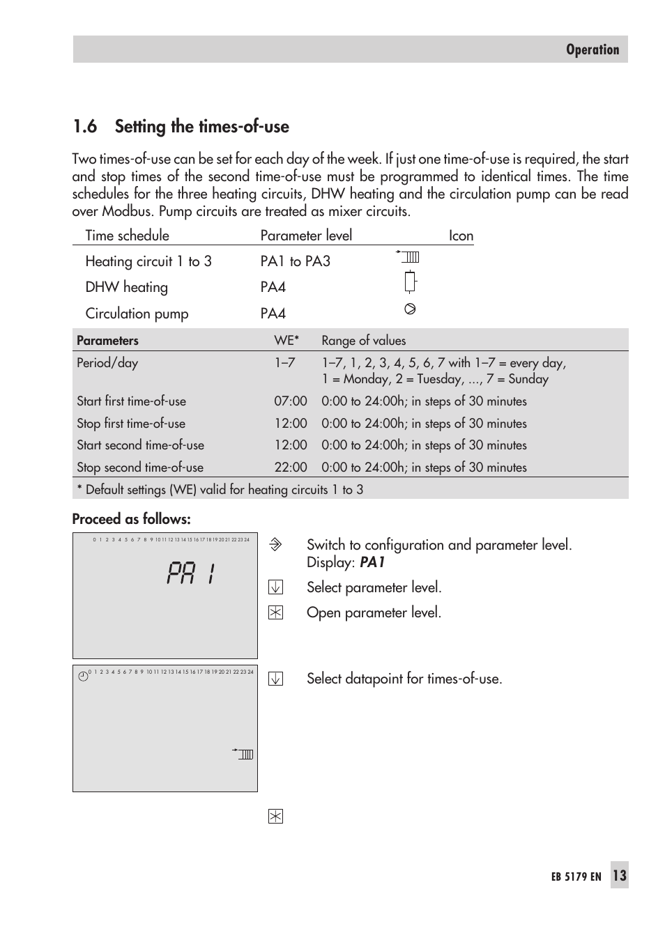 6 set ting the times-of-use 13, Mod bus 13, Set ting 13 | Setting the times-of-use, 6 setting the times-of-use, 13 operation | Samson Trovis 5100 User Manual | Page 13 / 142