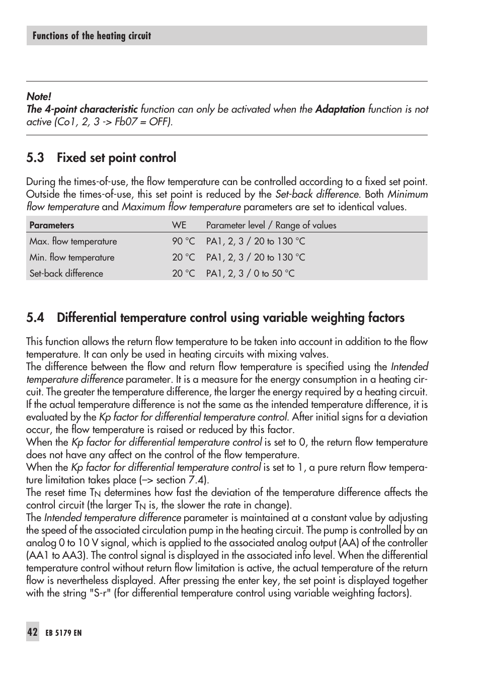 1 ot deac ti vat ion value in rated ope ra tion 42, Fi xed set point con trol 42, Deactivation depending on outdoor temperature | Ot deactivation value in rated operation, Ot deactivation value in reduced operation, 3 fixed set point control | Samson Trovis 5100 User Manual | Page 42 / 142