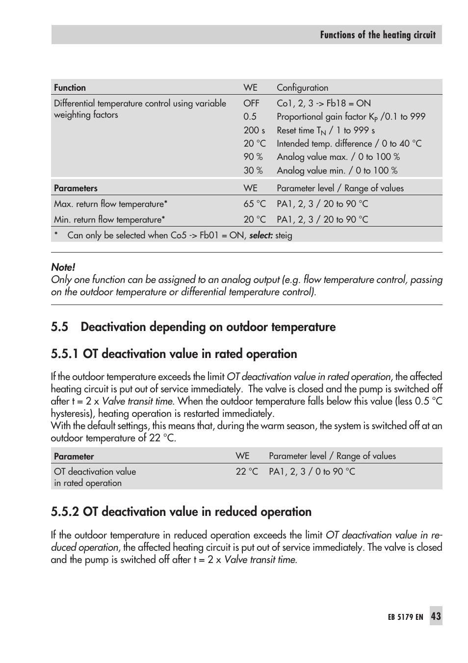 3 ot acti vat ion value in rated ope ra tion 43, 4 sum mer mode 43, Ot activation value in rated operation | Summer mode, 2 ot deactivation value in reduced operation | Samson Trovis 5100 User Manual | Page 43 / 142