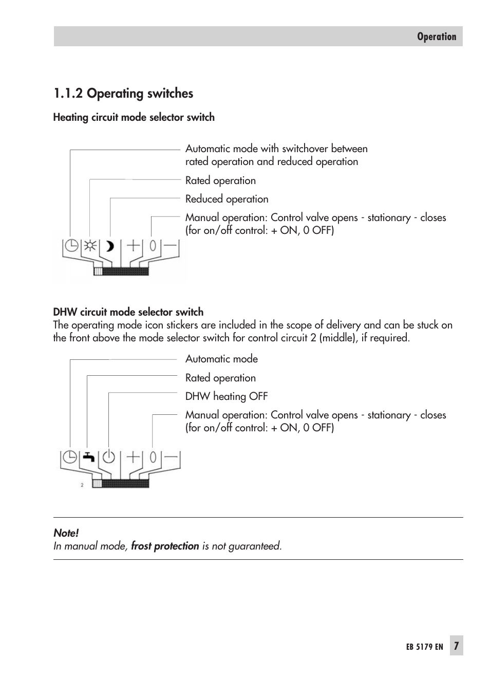 2 ope ra ting swit ches 7, Au to ma tic mode 7 - 8, Ra ted ope ra ti on 7 - 8 | Operating switches, 2 operating switches | Samson Trovis 5100 User Manual | Page 7 / 142