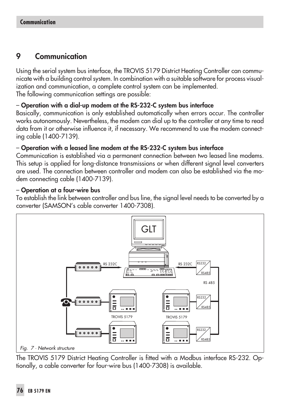 1 rs-232-c sys tem bus inter face 76, Rs-232-c system bus interface, 9communication | Communication | Samson Trovis 5100 User Manual | Page 76 / 142
