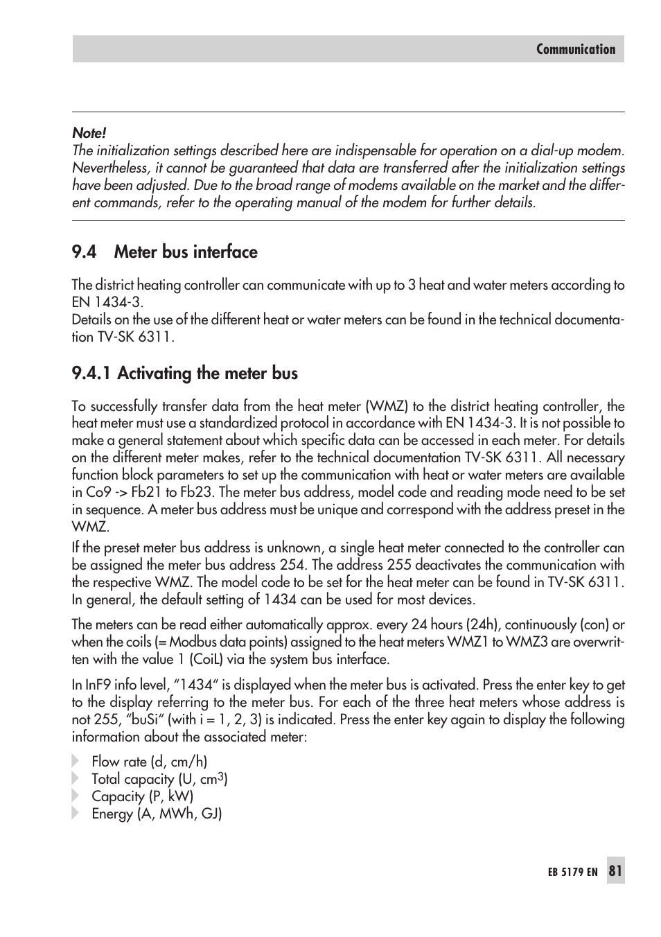 Me ter bus 81, Flow rate/capacity limitation using meter bus | Samson Trovis 5100 User Manual | Page 81 / 142