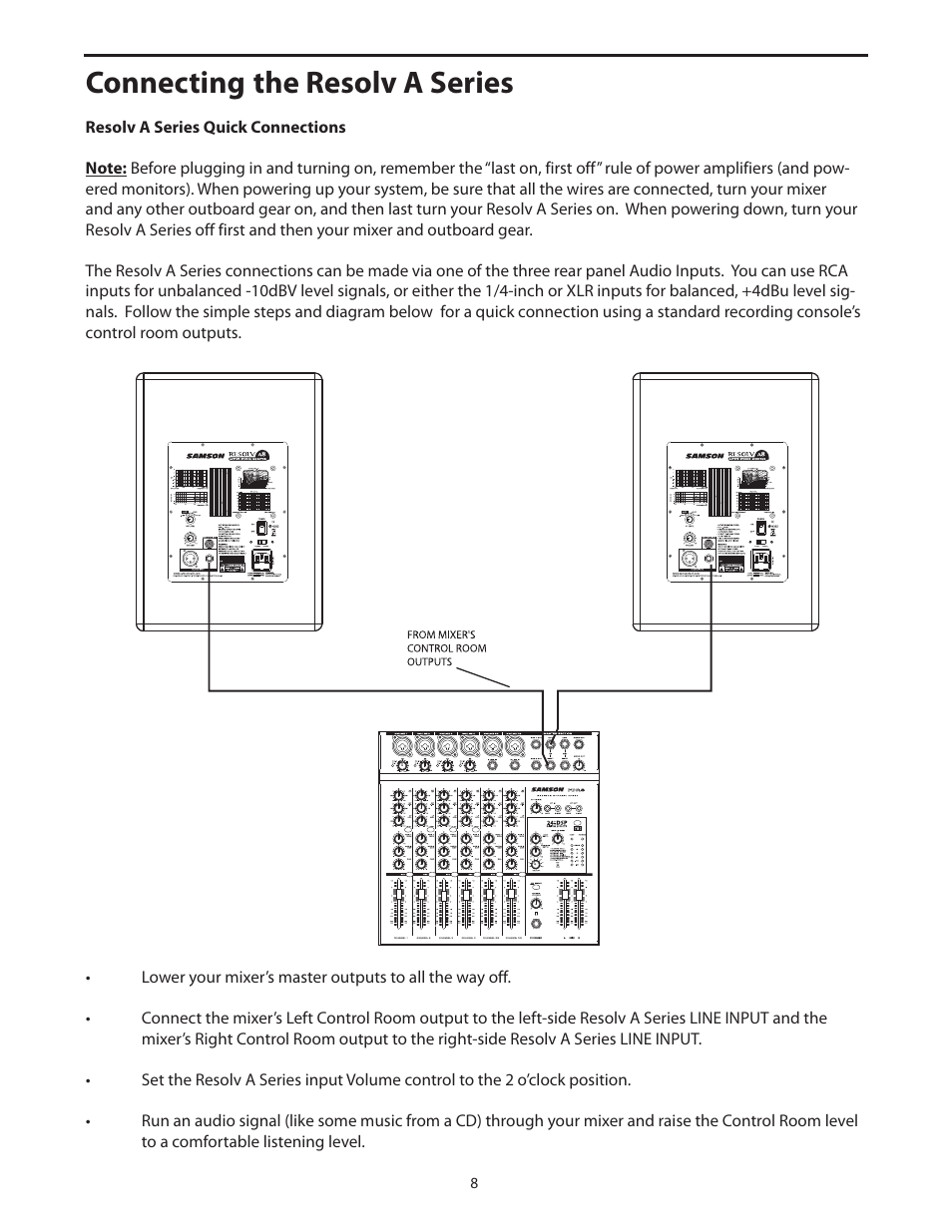 Connecting the rubicon r8a, Connecting the resolv a series | Samson Resolv A5 User Manual | Page 10 / 16