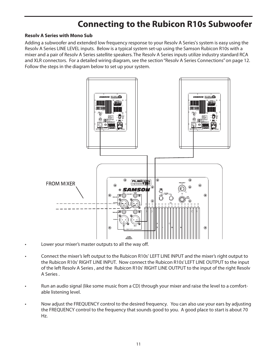 Connecting to the rubicon r10s subwoofer | Samson Resolv A5 User Manual | Page 13 / 16