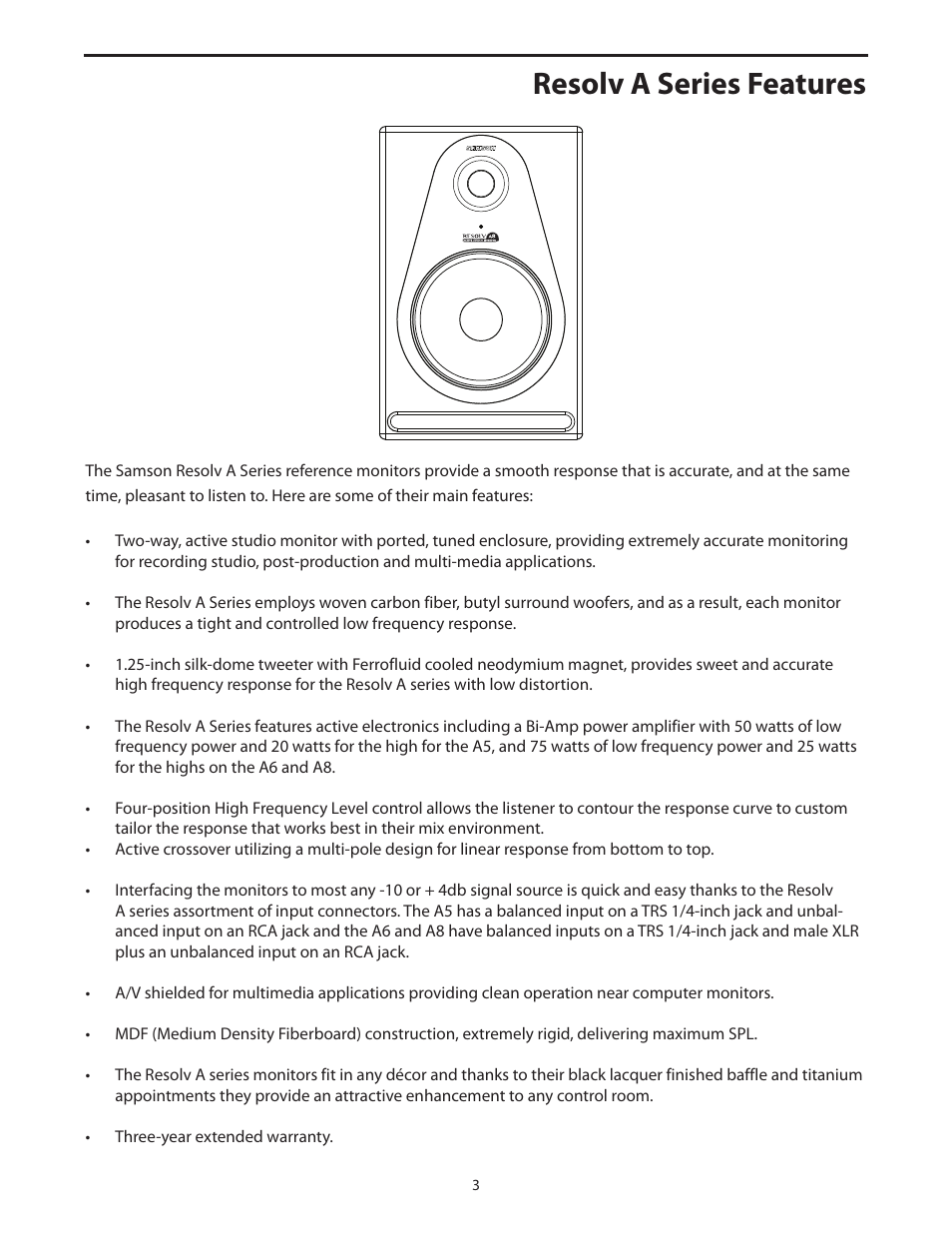 Rubicon r8a features, Resolv a series features | Samson Resolv A5 User Manual | Page 5 / 16