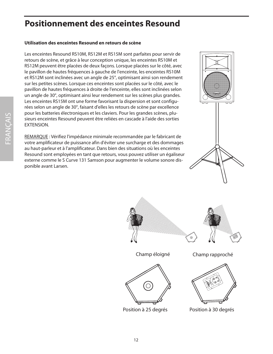 Positionnement des enceintes resound, Fr anç ais | Samson RS15 User Manual | Page 16 / 44