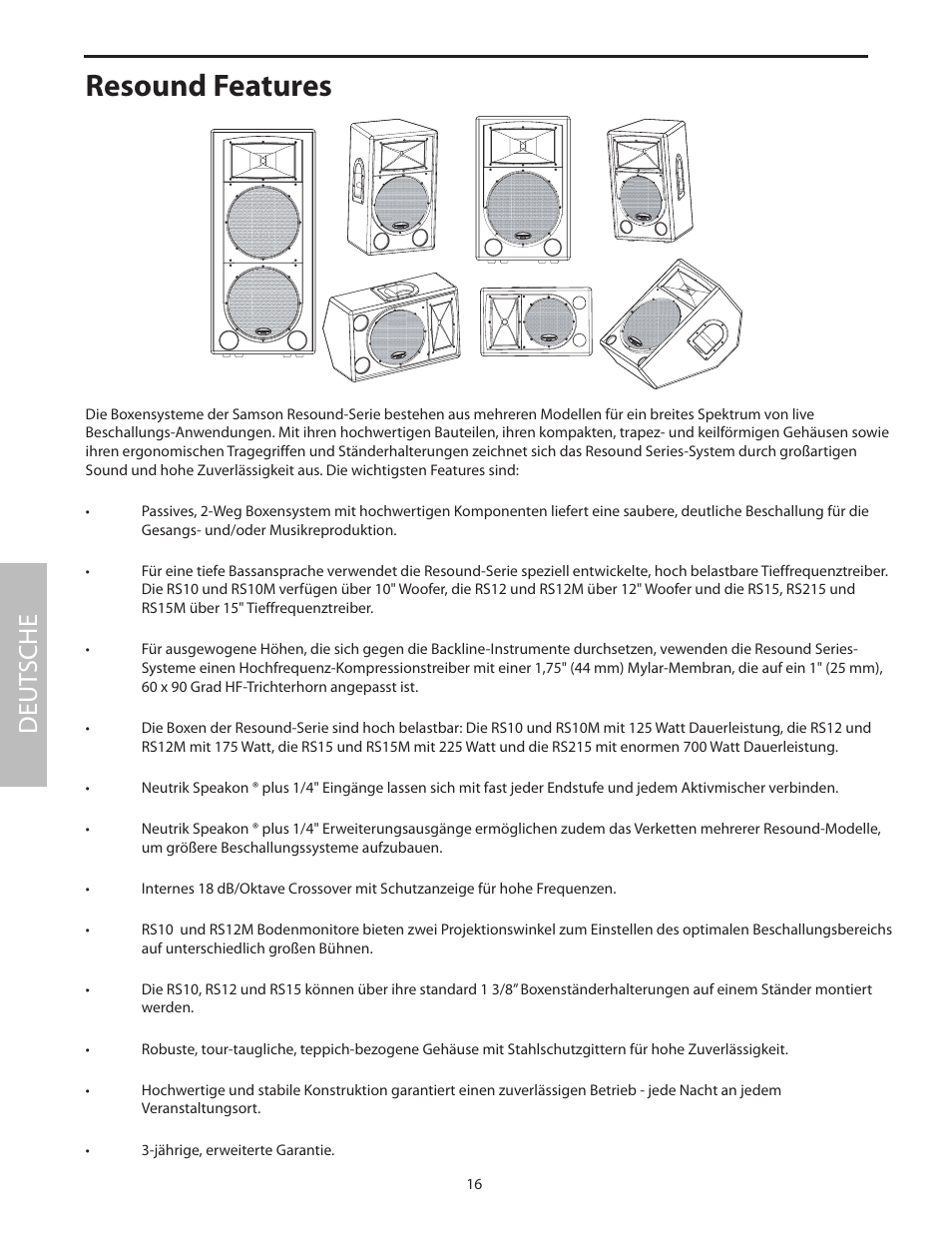 Resound features, Deut sche | Samson RS15 User Manual | Page 20 / 44