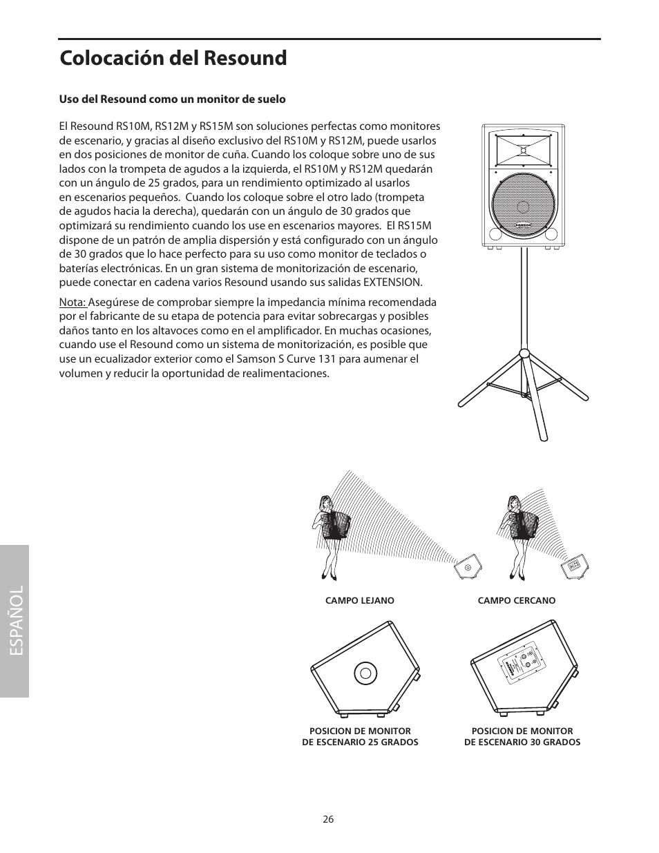 Colocación del resound, Esp añol | Samson RS15 User Manual | Page 30 / 44