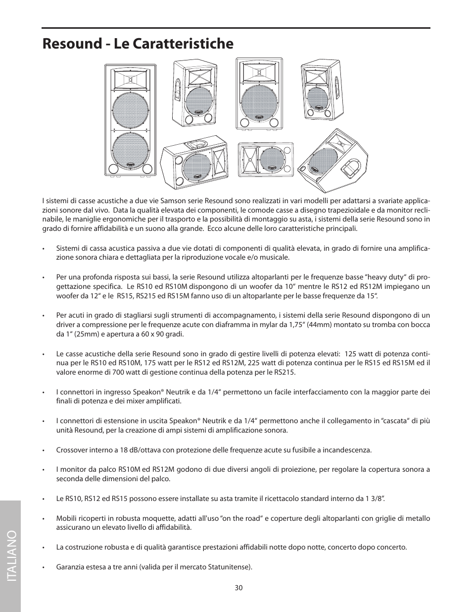 Resound - le caratteristiche, It aliano | Samson RS15 User Manual | Page 34 / 44
