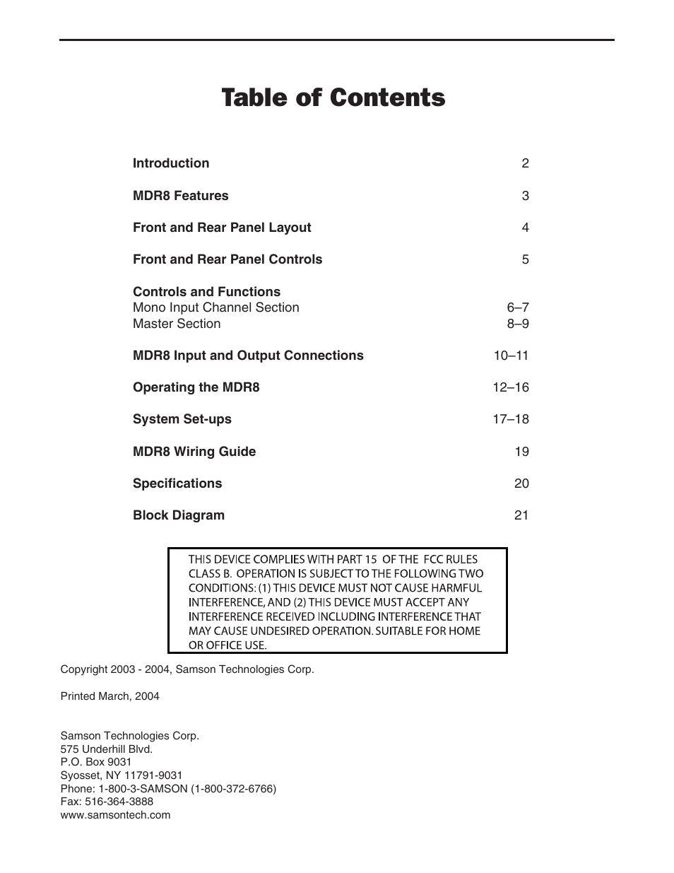 Samson MDR8 User Manual | Page 3 / 24