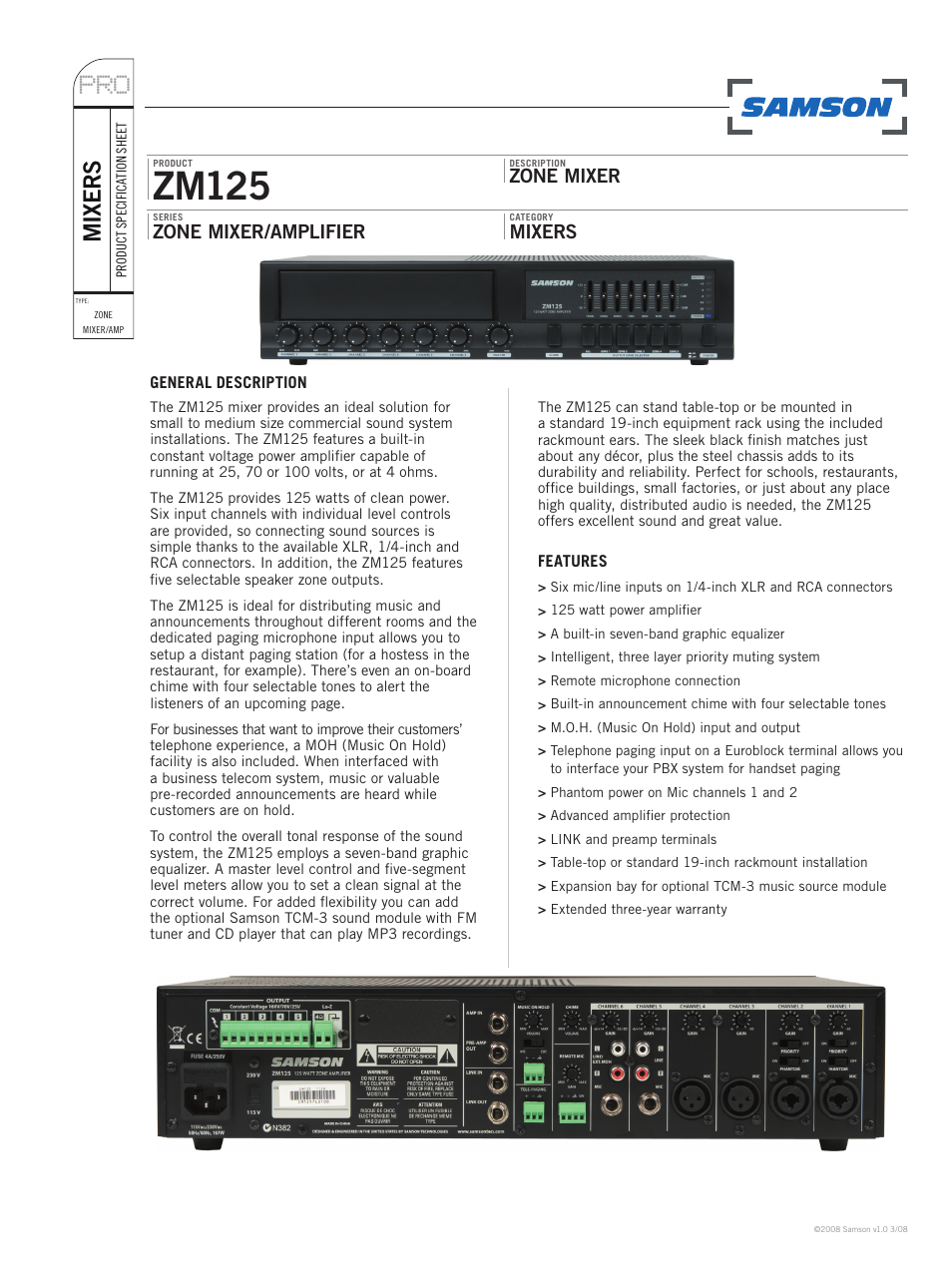 Samson ZM125 User Manual | 2 pages
