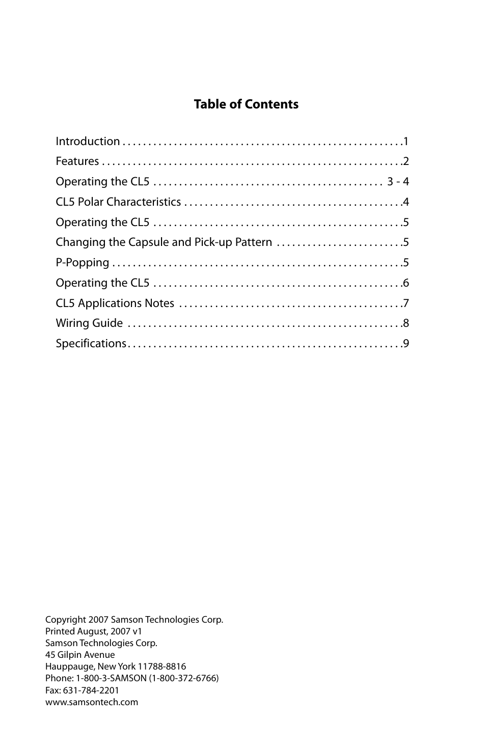 Samson CL5 User Manual | Page 2 / 10