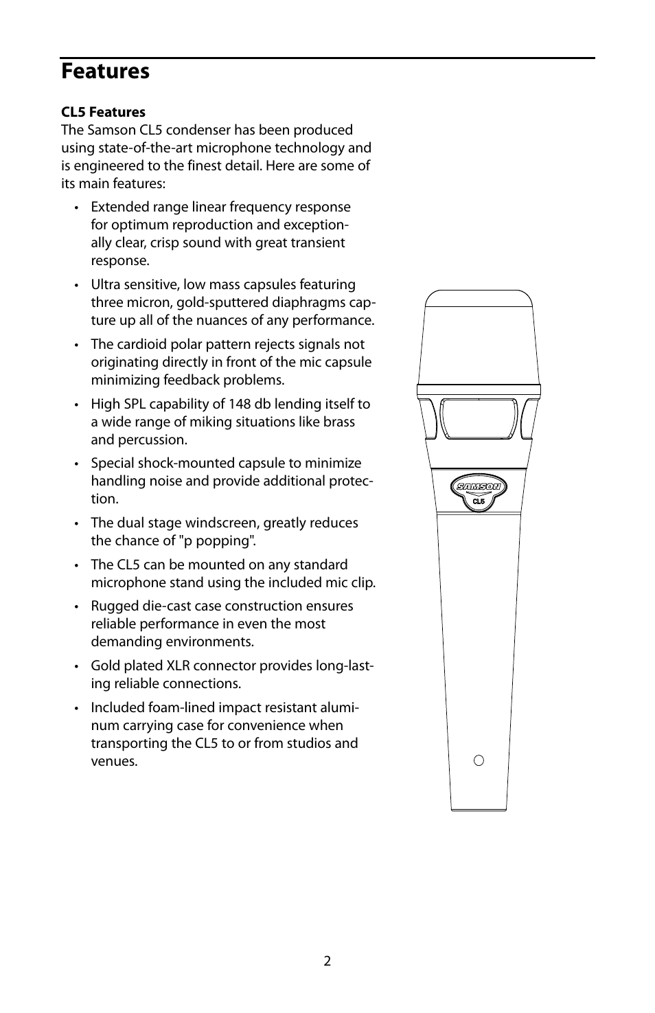 Features | Samson CL5 User Manual | Page 4 / 10