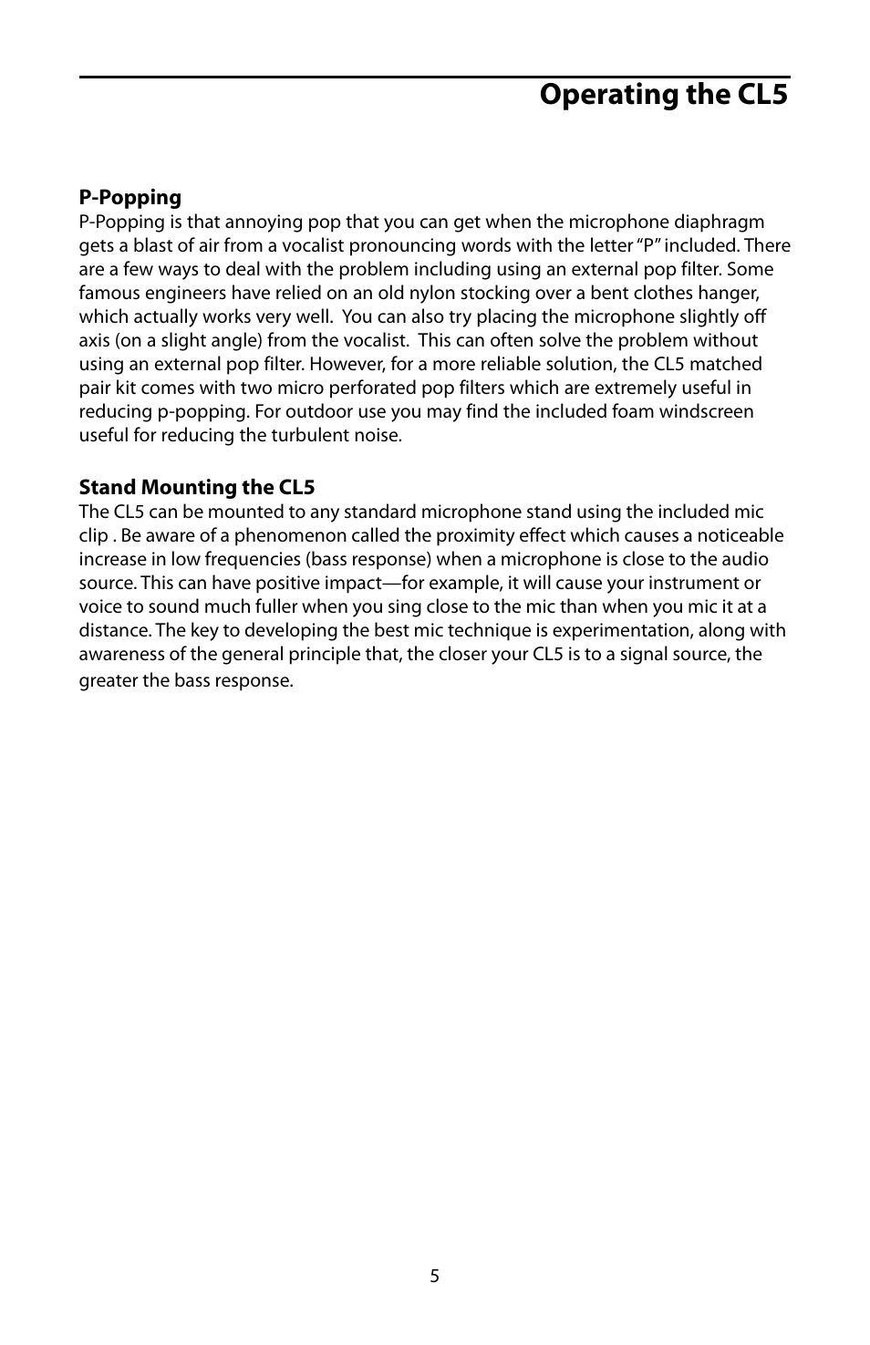 Operating the cl5 | Samson CL5 User Manual | Page 7 / 10