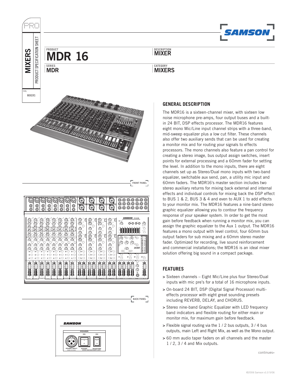 Samson MDR 16 User Manual | 2 pages