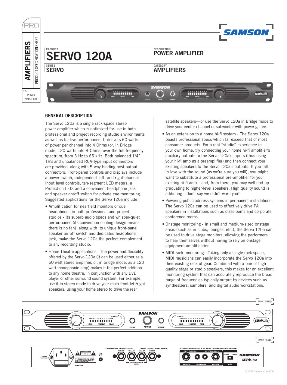 Samson SERVO 120A User Manual | 2 pages