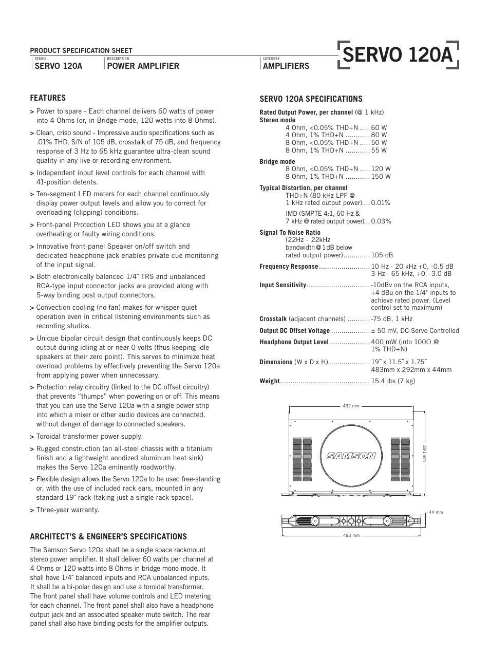 Servo 120a | Samson SERVO 120A User Manual | Page 2 / 2