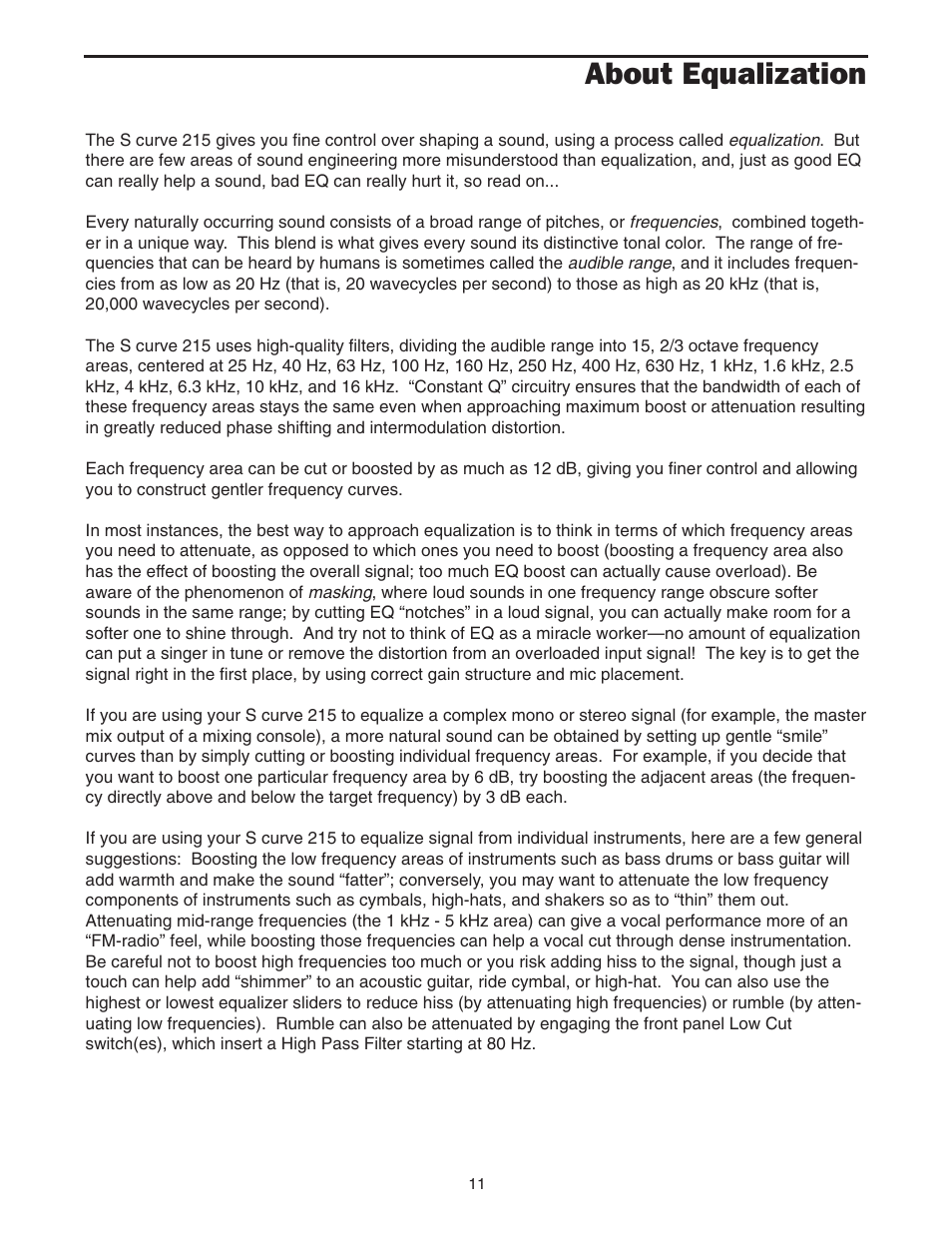 About equalization | Samson 215 User Manual | Page 13 / 20