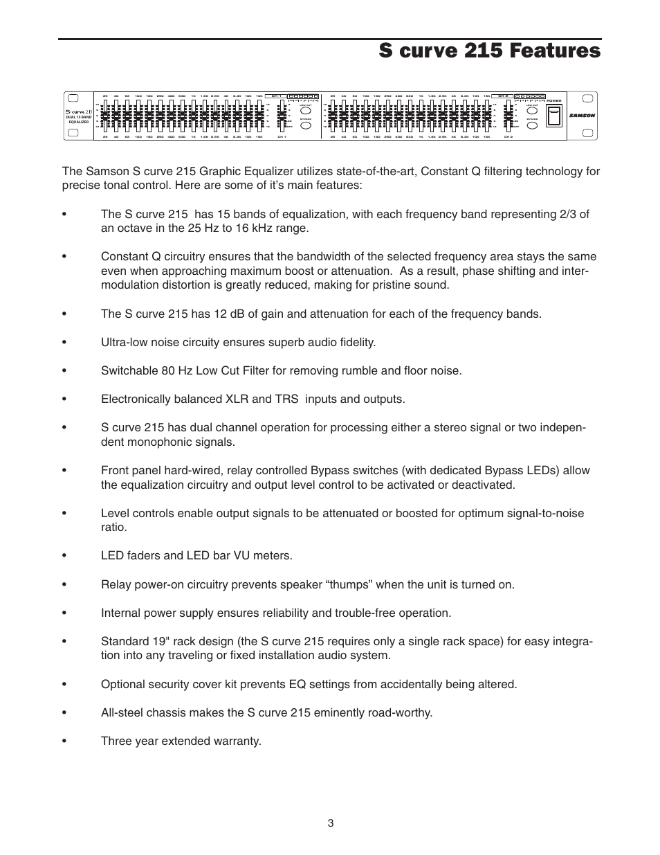 S curve 215 features | Samson 215 User Manual | Page 5 / 20