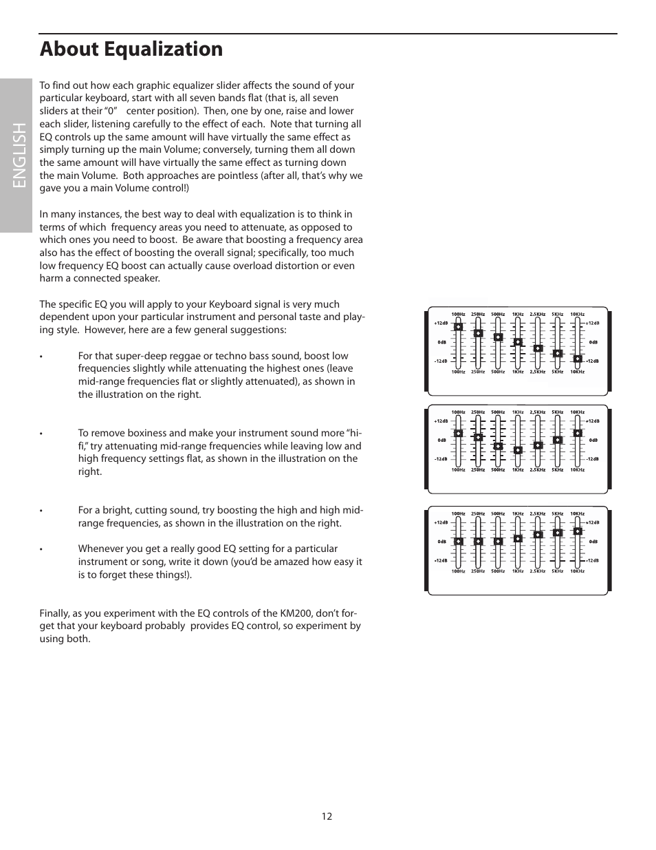 About equalization, English | Samson KM200 User Manual | Page 16 / 72