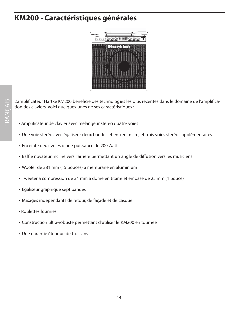 Km200 - caractéristiques générales, Fr anç ais | Samson KM200 User Manual | Page 18 / 72