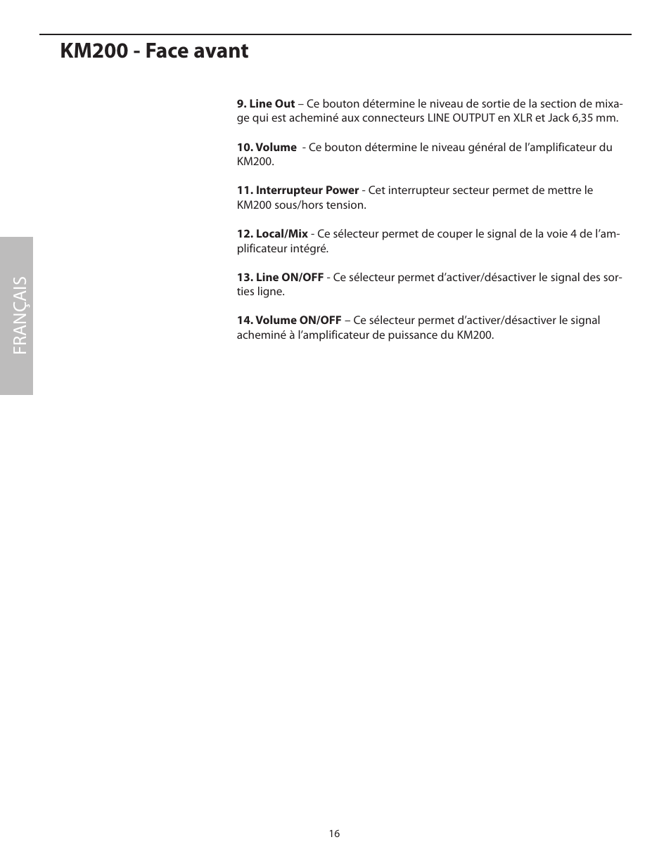 Km200 - face avant, Fr anç ais | Samson KM200 User Manual | Page 20 / 72