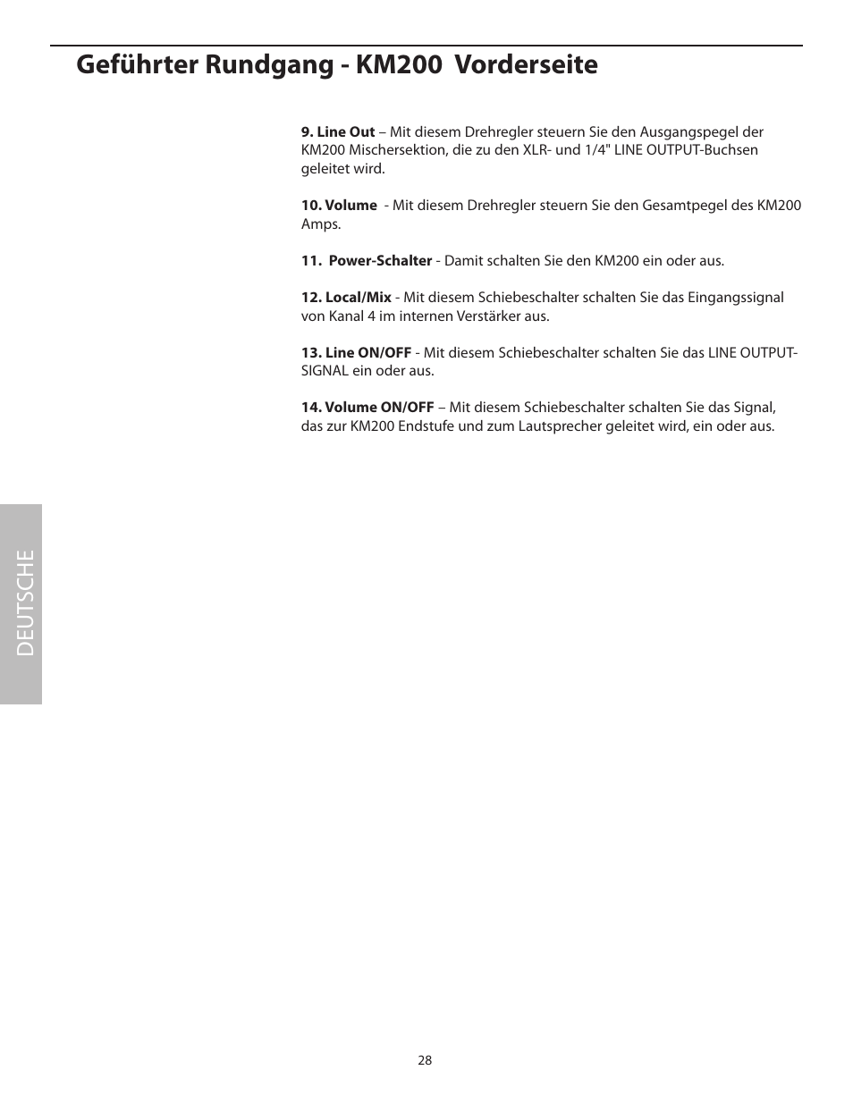 Geführter rundgang - km200 vorderseite, Deut sche | Samson KM200 User Manual | Page 32 / 72