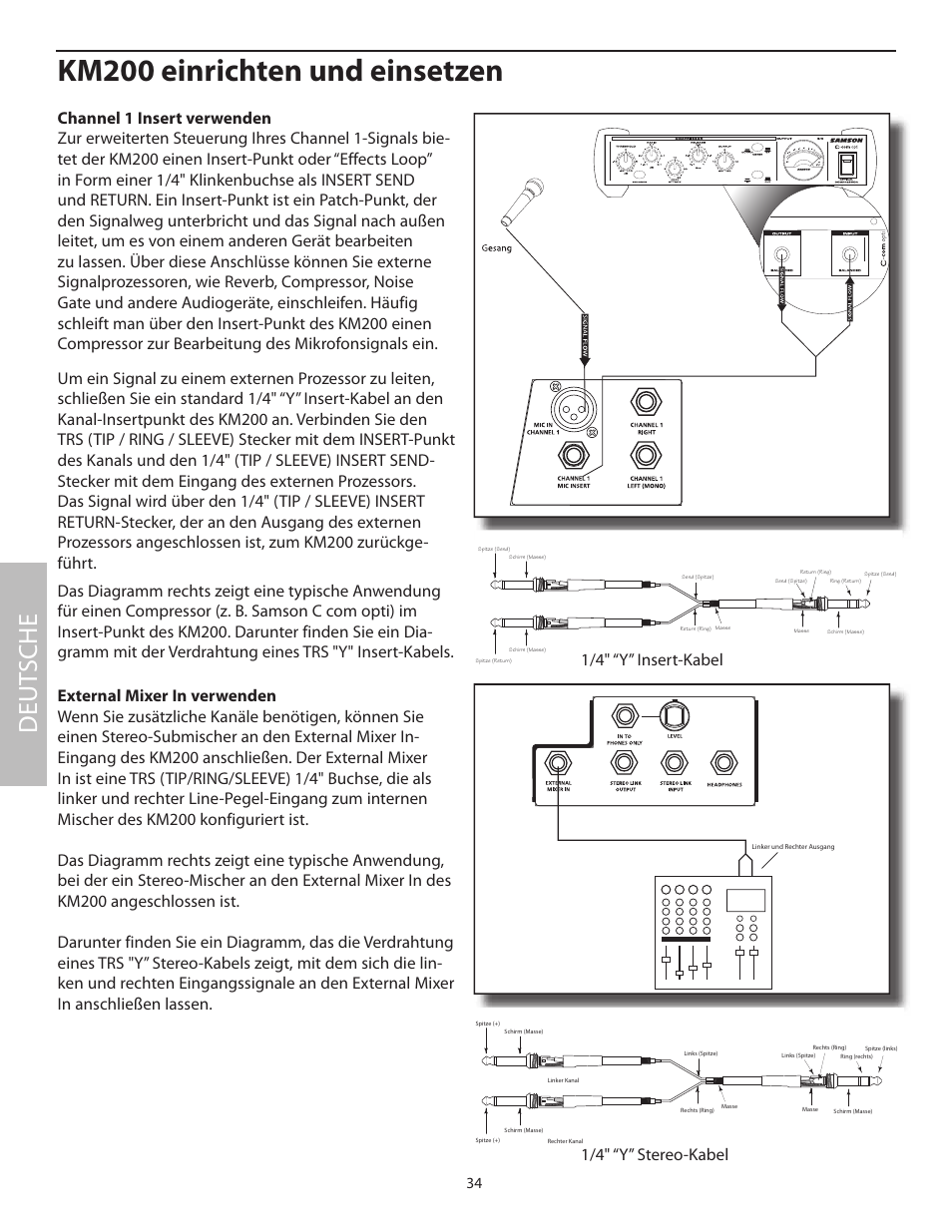 Km200 einrichten und einsetzen, Deut sche | Samson KM200 User Manual | Page 38 / 72