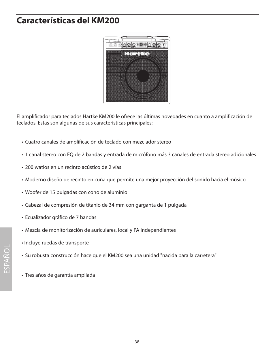Características del km200, Esp añol | Samson KM200 User Manual | Page 42 / 72
