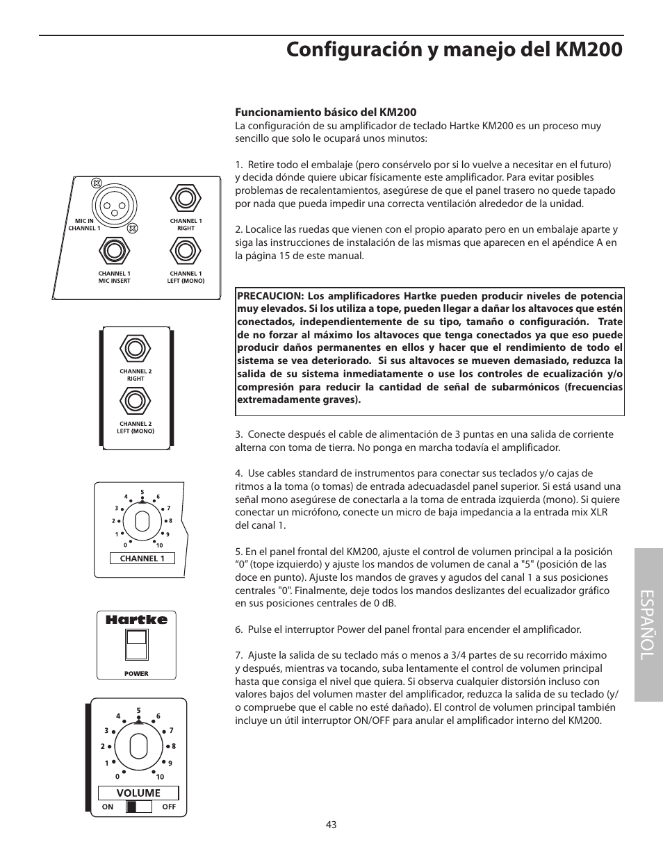 Configuración y manejo del km200, Esp añol | Samson KM200 User Manual | Page 47 / 72