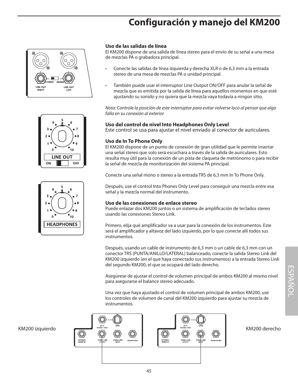 Configuración y manejo del km200, Esp añol | Samson KM200 User Manual | Page 49 / 72