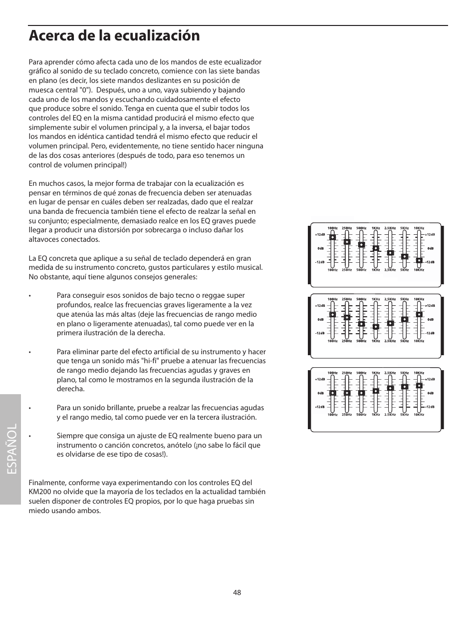 Acerca de la ecualización, Esp añol | Samson KM200 User Manual | Page 52 / 72