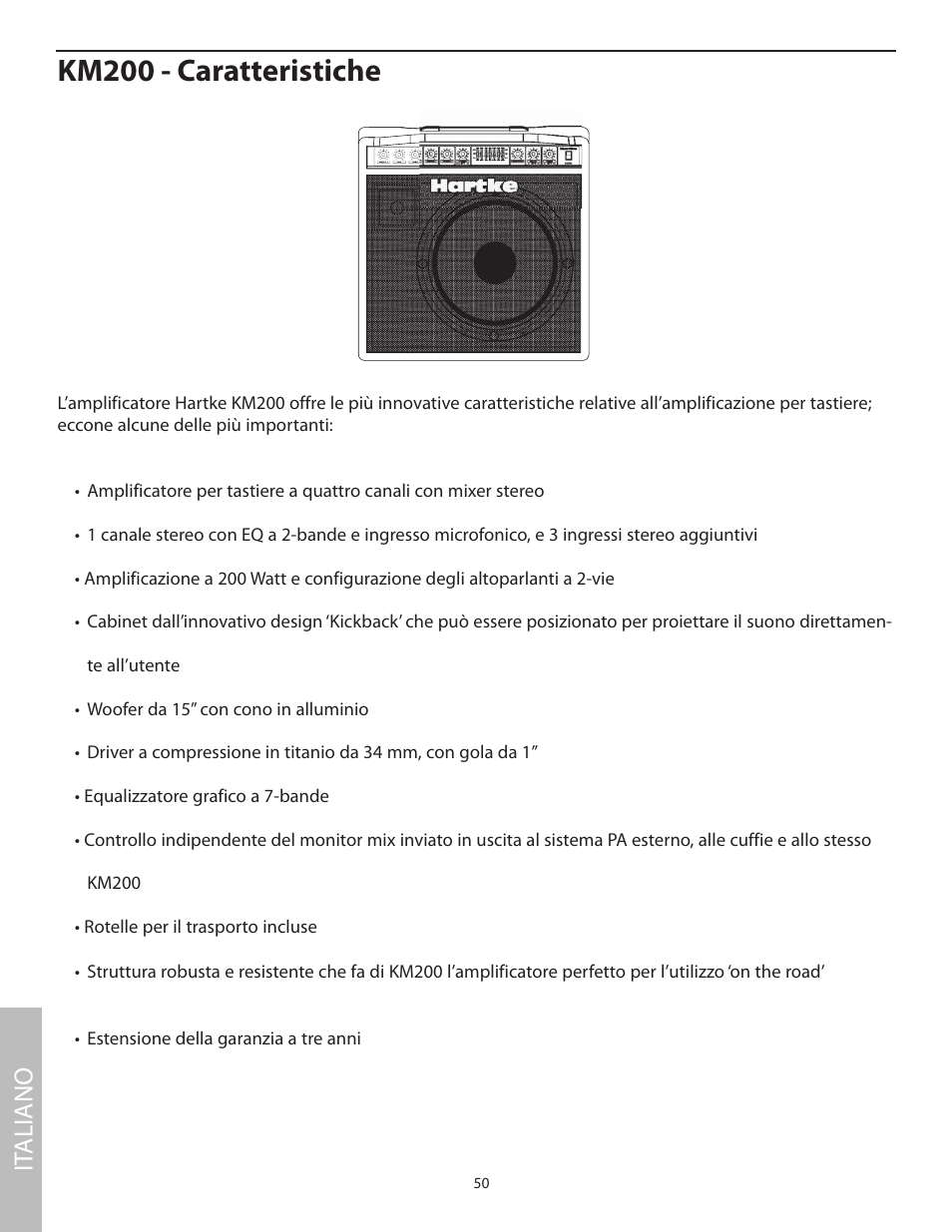 Km200 - caratteristiche, It aliano | Samson KM200 User Manual | Page 54 / 72