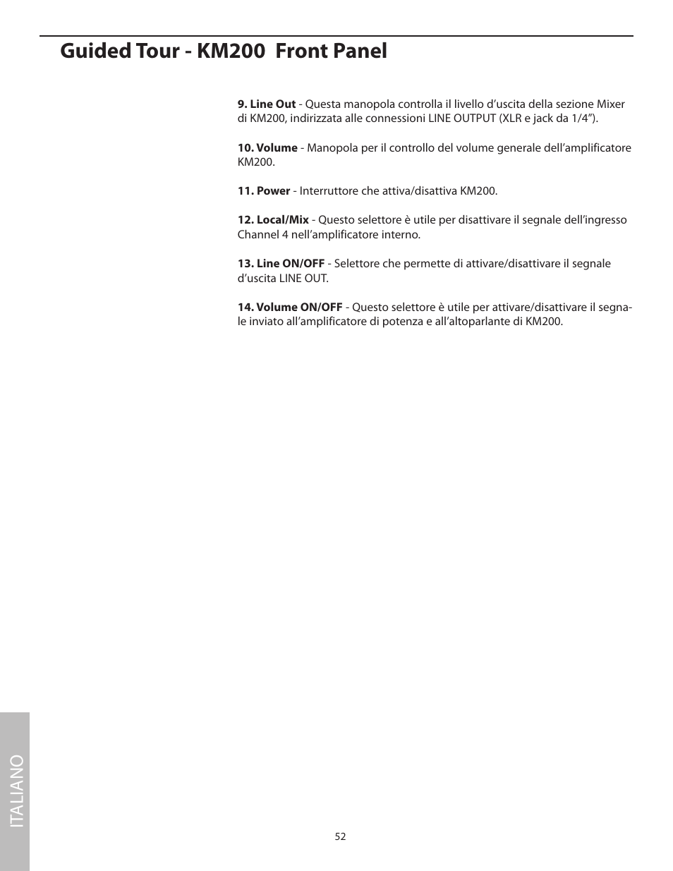 Guided tour - km200 front panel, It aliano | Samson KM200 User Manual | Page 56 / 72