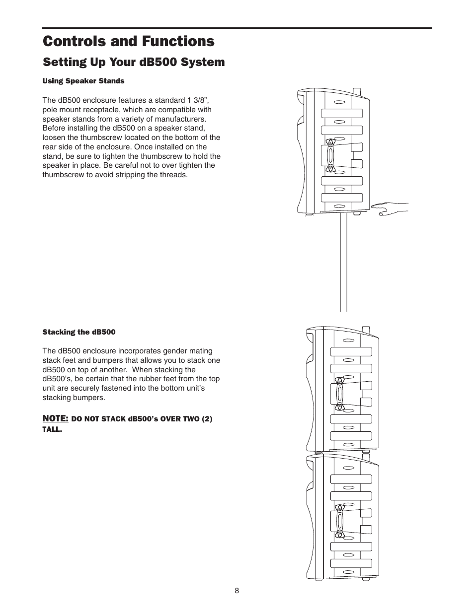 Controls and functions, Setting up your db500 system | Samson dB500 User Manual | Page 10 / 14