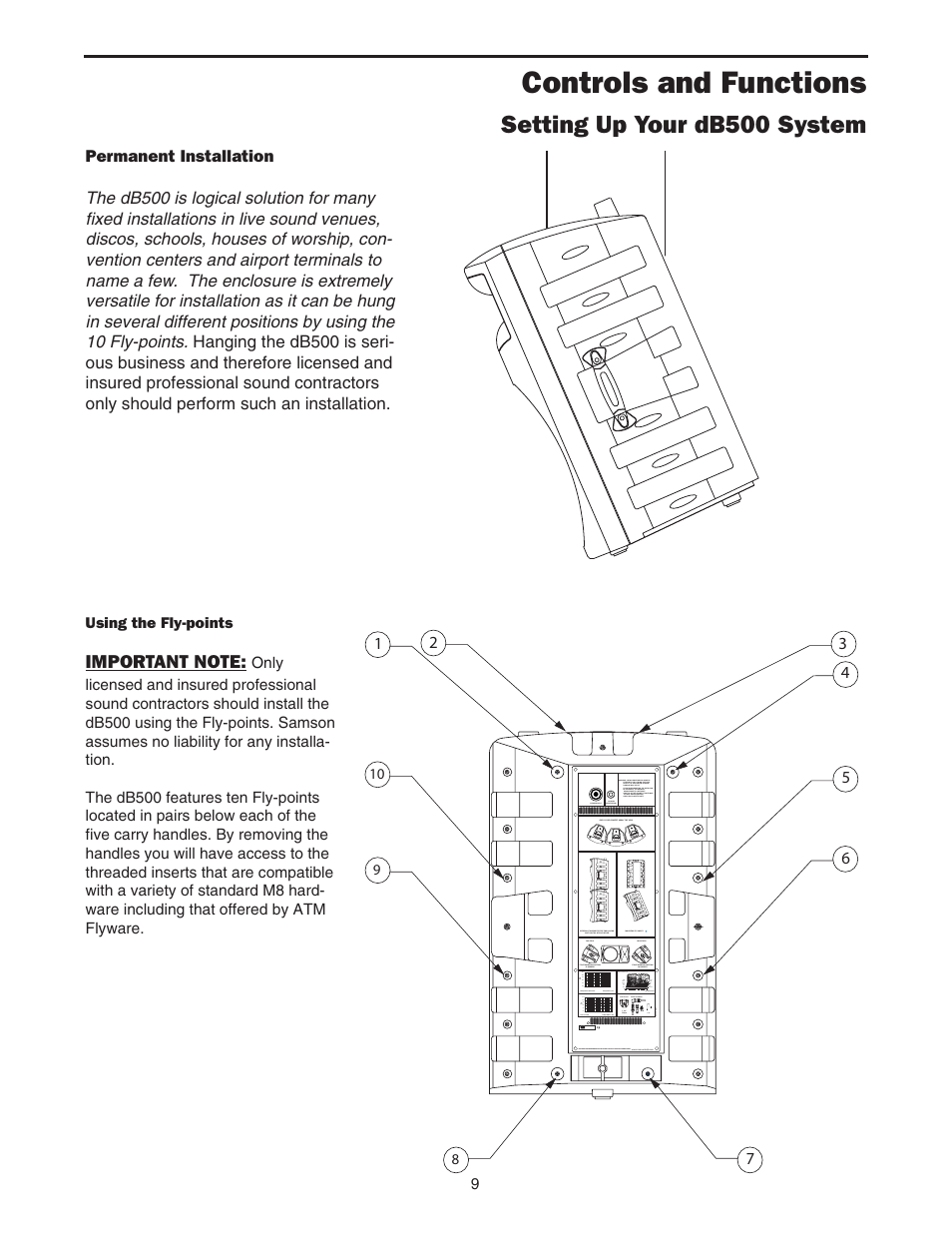 Controls and functions, Setting up your db500 system | Samson dB500 User Manual | Page 11 / 14